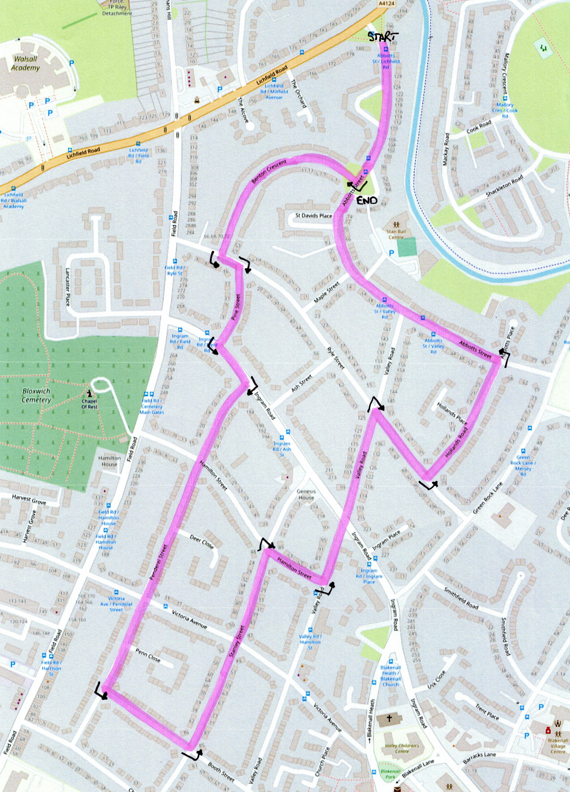 Map of the Blakenall (West) Santa Route